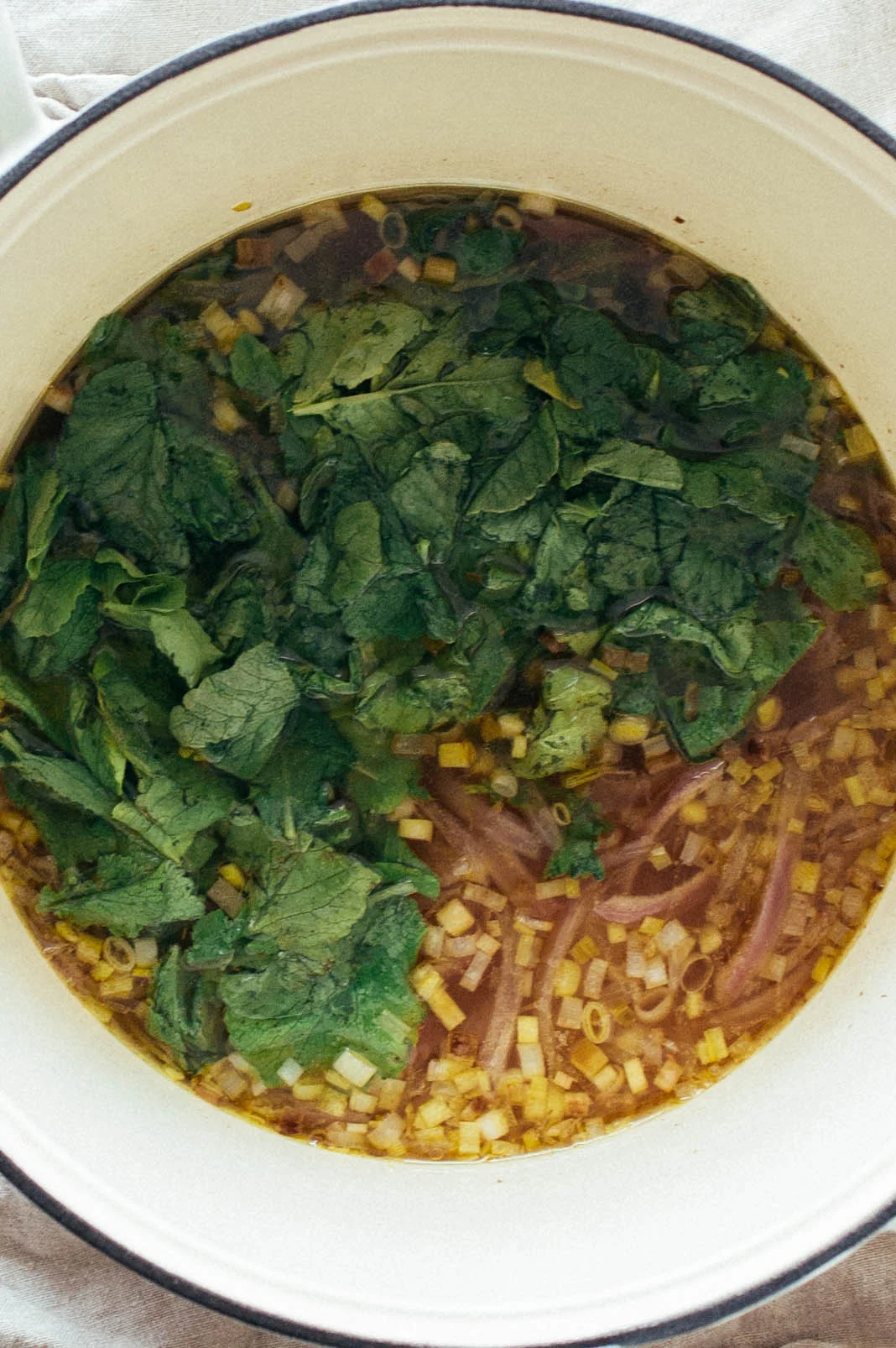 this season's first soup spring garlic + radish top soup (v + gf