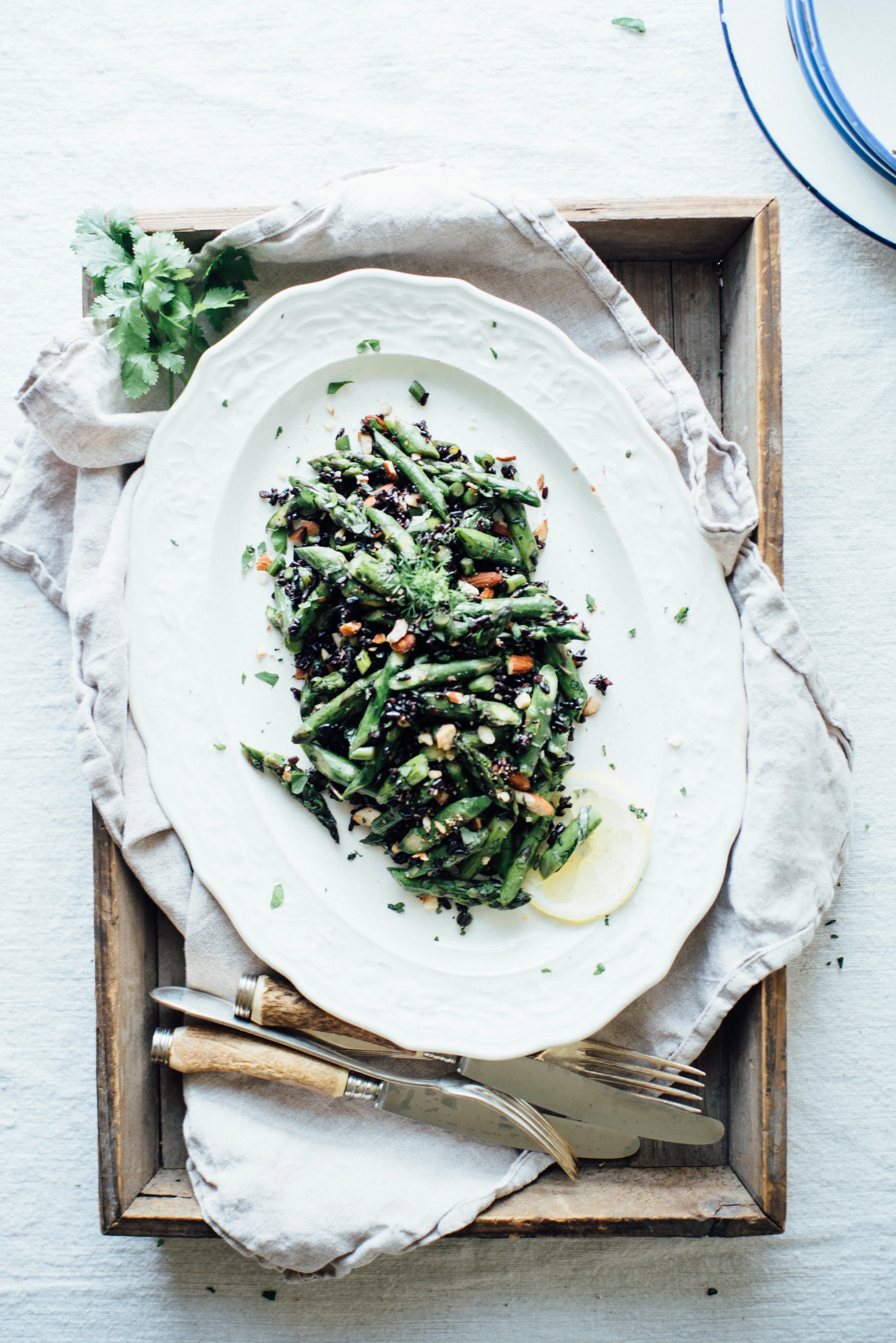 cilantro black rice w/ roasted garlic scapes + asparagus | dolly and oatmeal