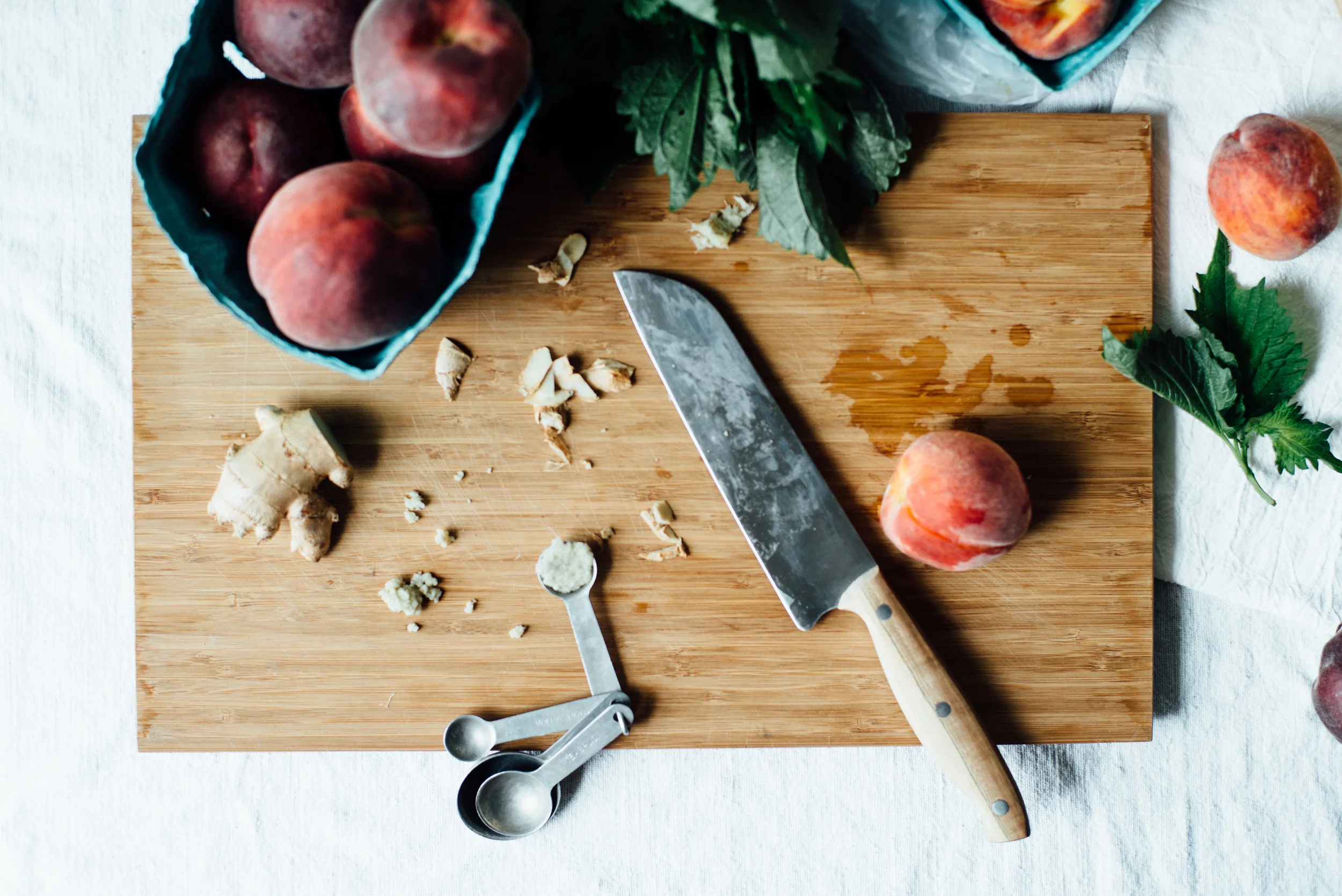peach, hazelnut + shiso crisp w/ ginger ice cream | dolly and oatmeal