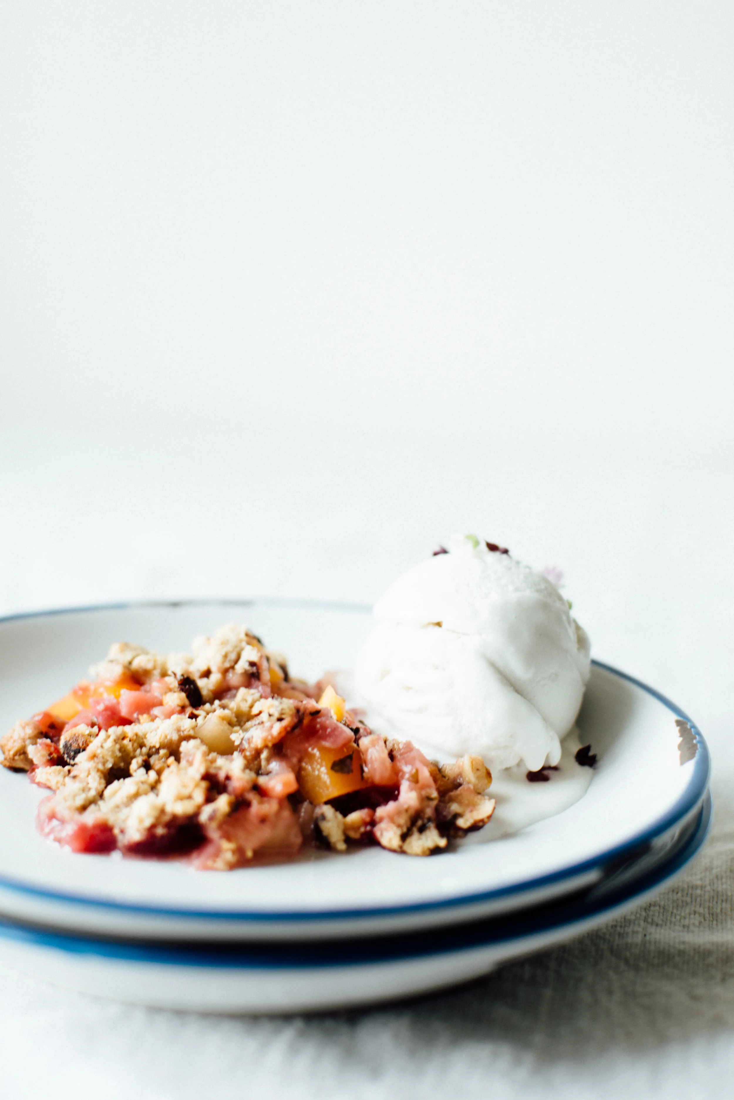 peach, hazelnut + shiso crisp w/ ginger ice cream | dolly and oatmeal