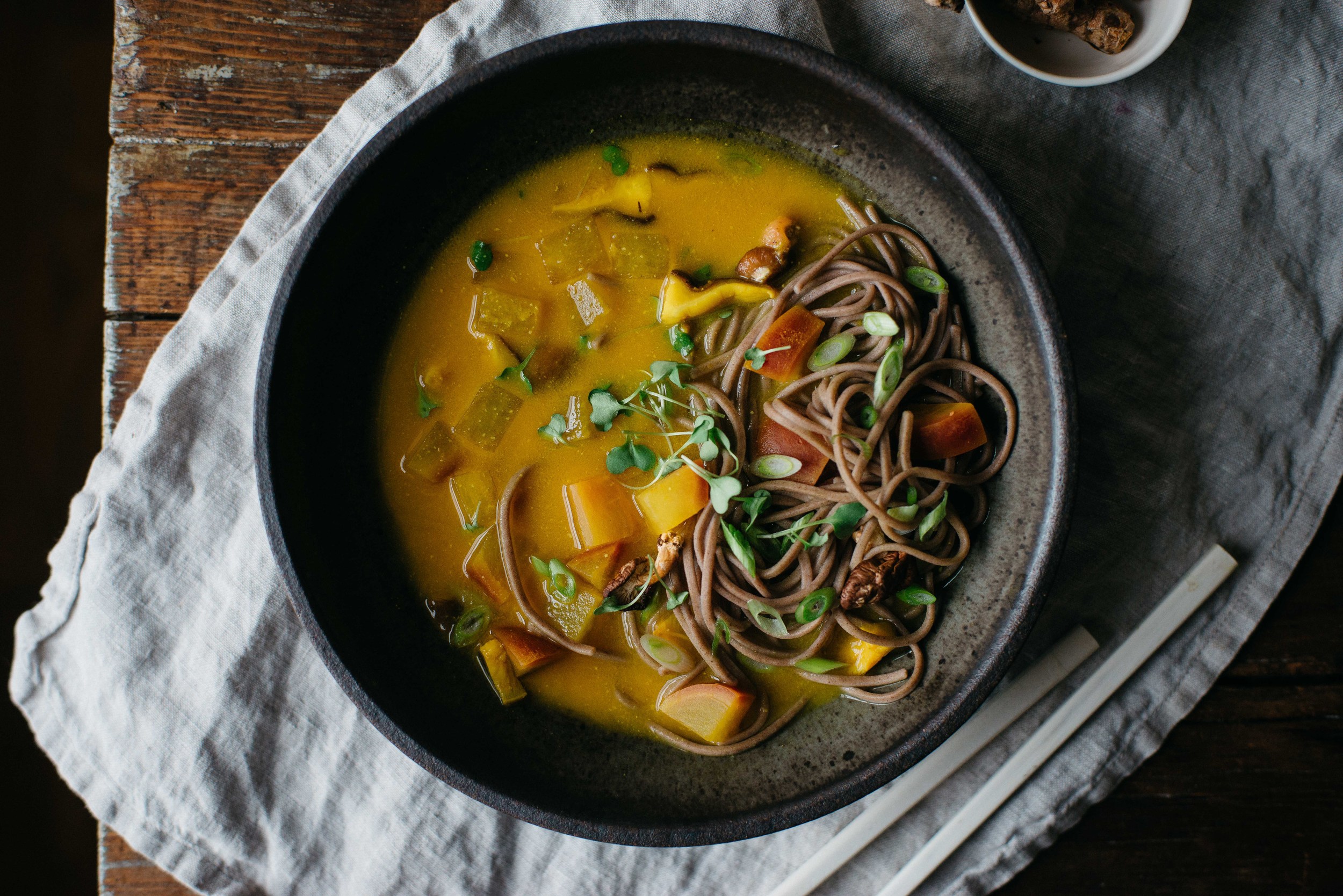 turmeric-miso soup w/ shiitakes, turnips + soba noodles — dolly and oatmeal