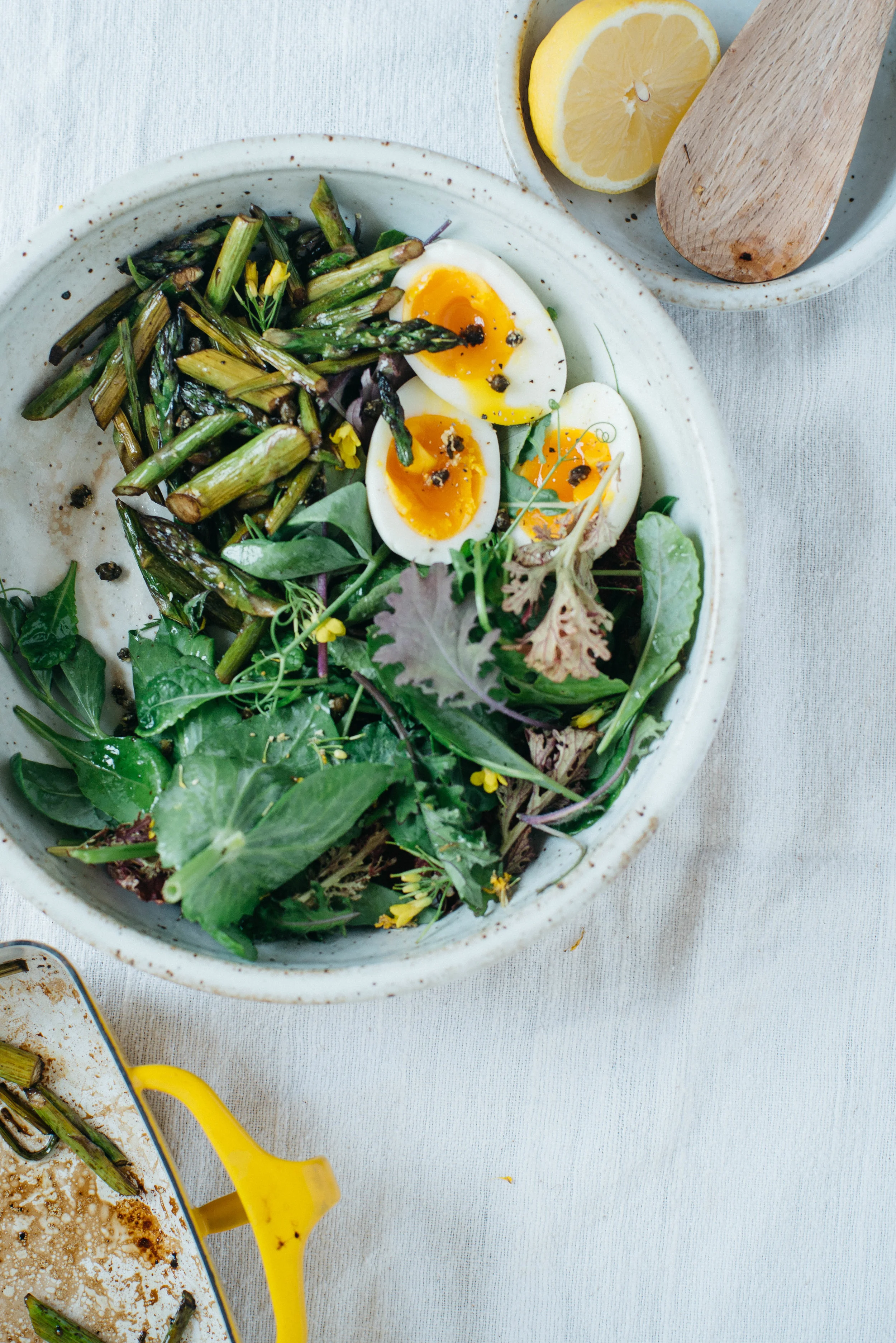 balsamic roasted asparagus salad w/ fried capers + 7-minute eggs | dolly and oatmeal
