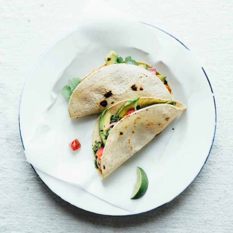 beet tacos w/ beet green salsa verde + pickled onions