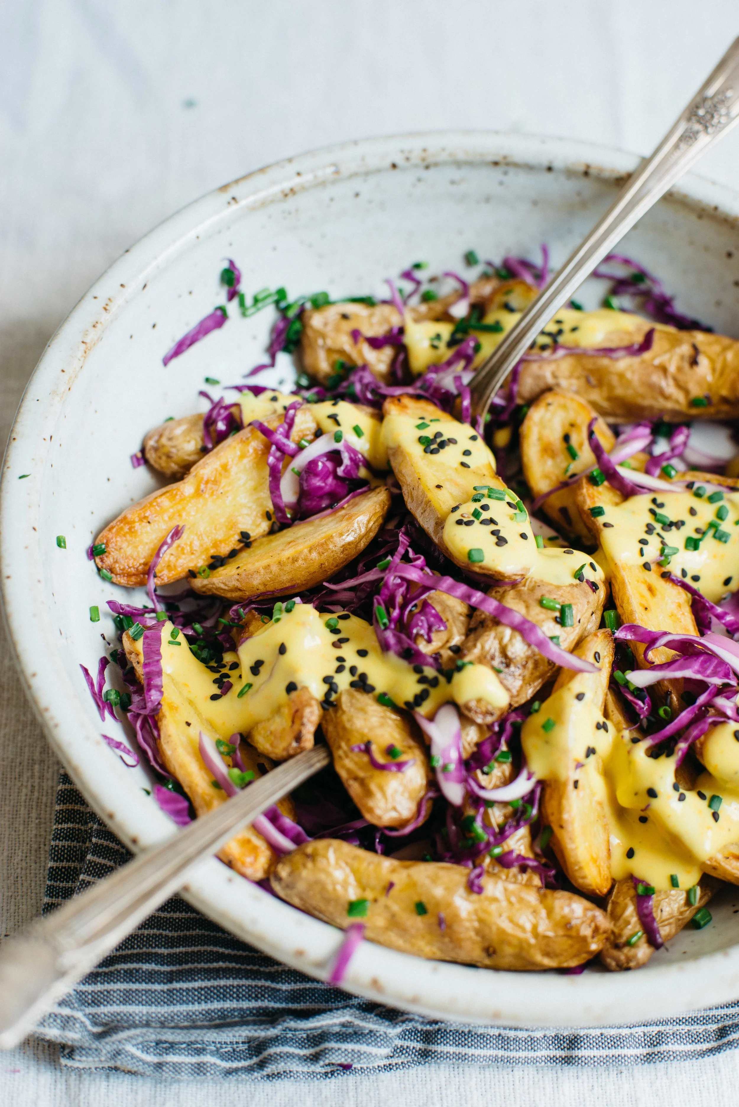 warm fingerling potatoes w/ garlic-turmeric sauce | dolly and oatmeal