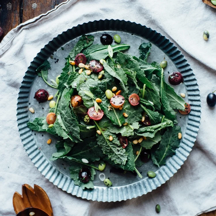 sauteed grapes, kale, and edamame salad