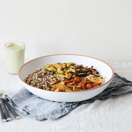 herb roasted veggie bowl w/ green tahini