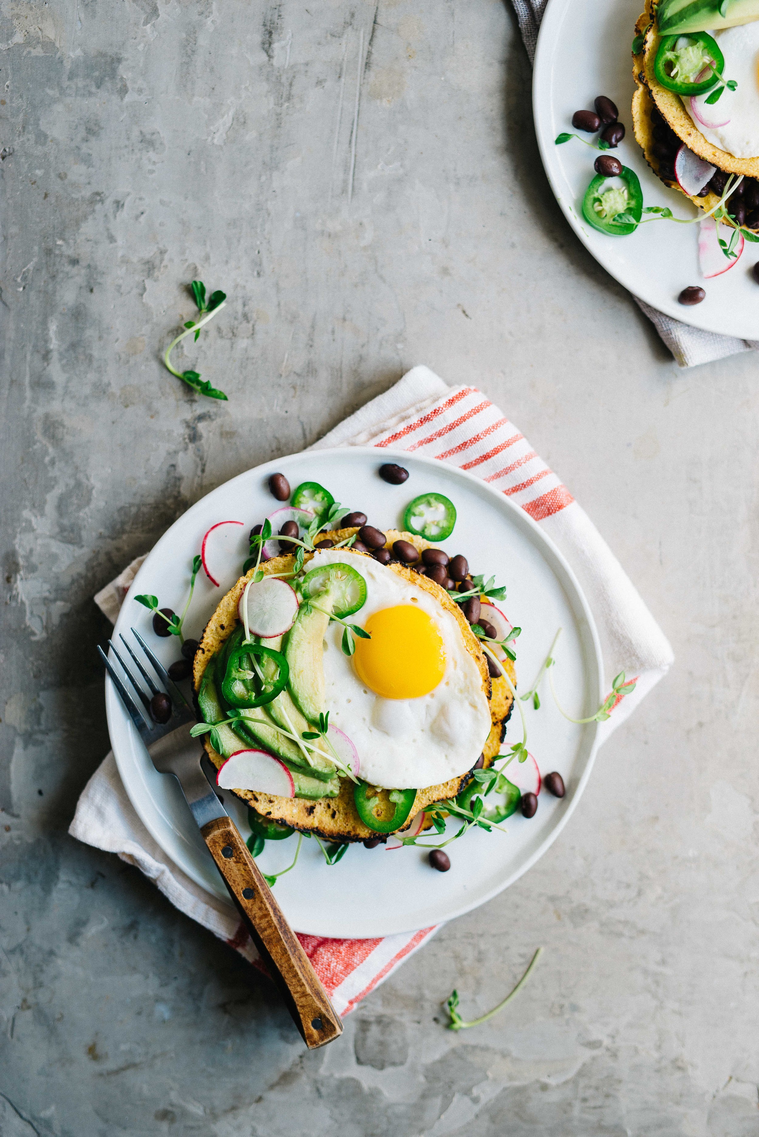 pea shoot, radish + fermented jalapeño tostadas  | dolly and oatmeal