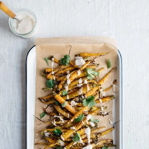 garlic &amp; spice market carrots w/ tahini yogurts