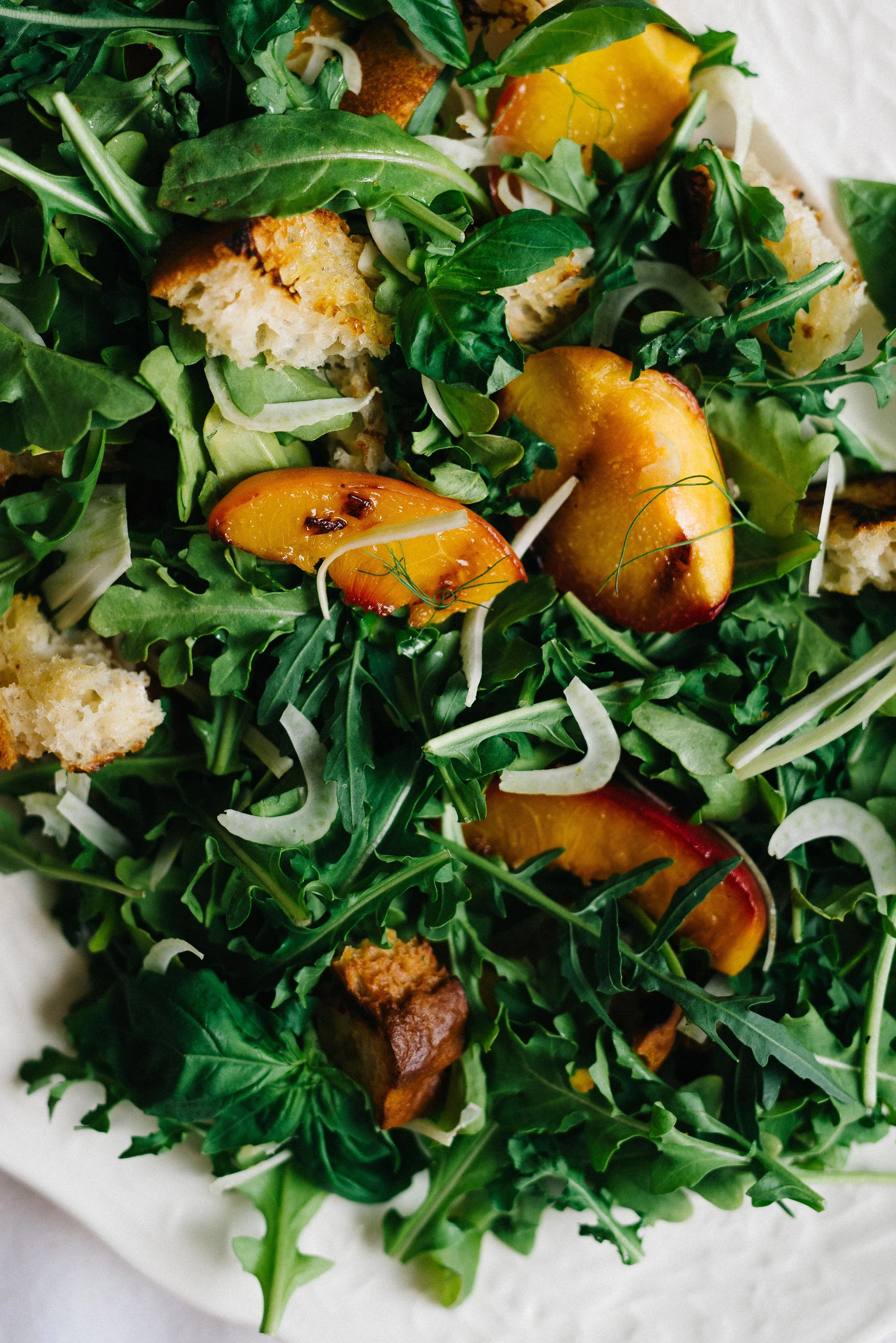 Grilled Panzanella Salad w/ Peaches & Fennel | dolly and oatmeal