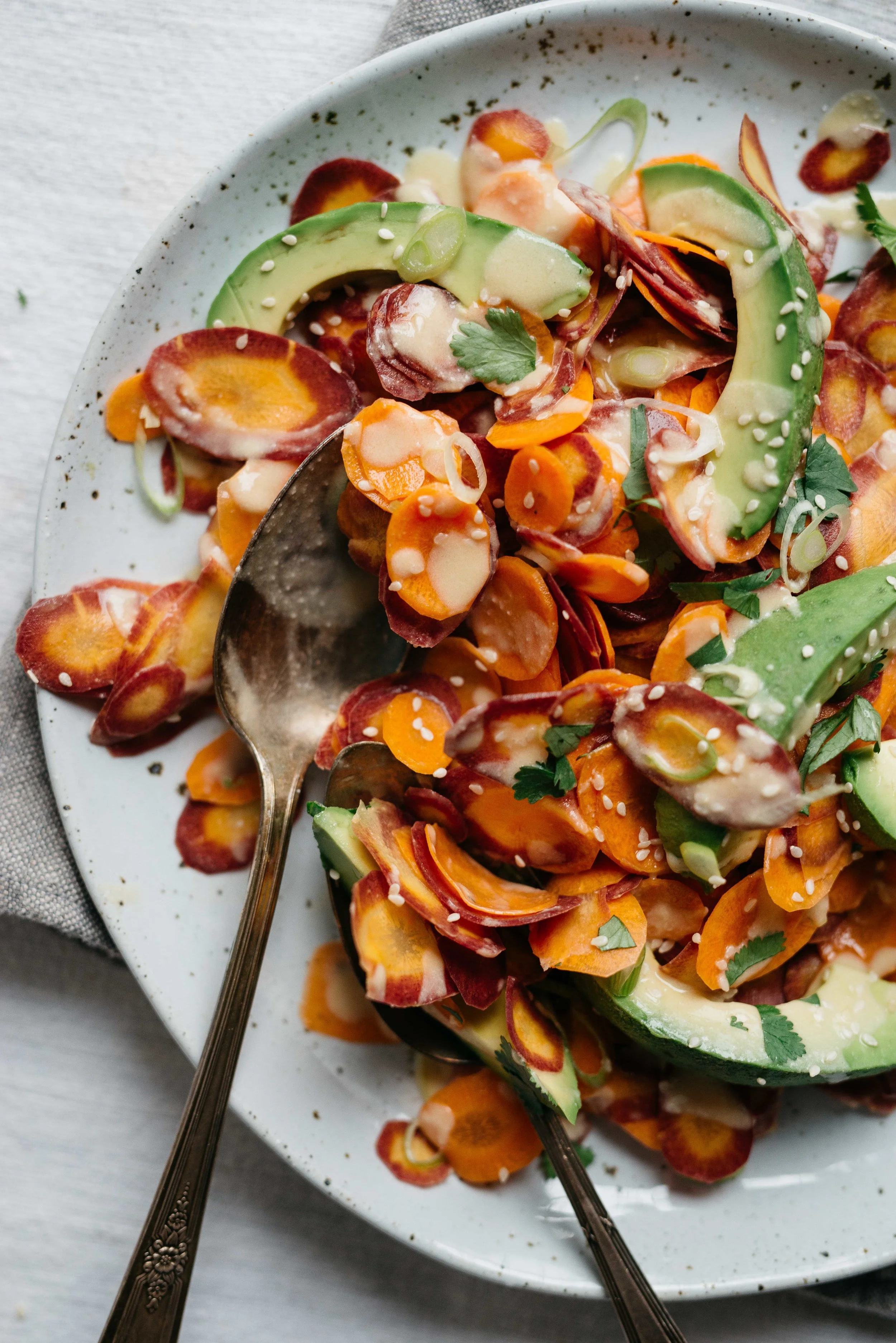 Julia's Shaved Carrot & Avocado Salad w/ Tahini | dolly and oatmeal
