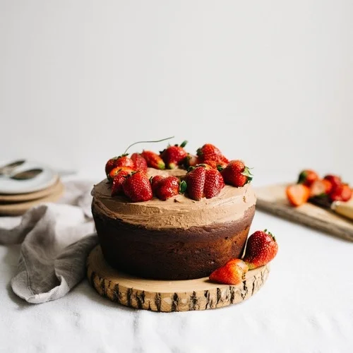 strawberry-rhubarb &amp; olive oil chocolate cake