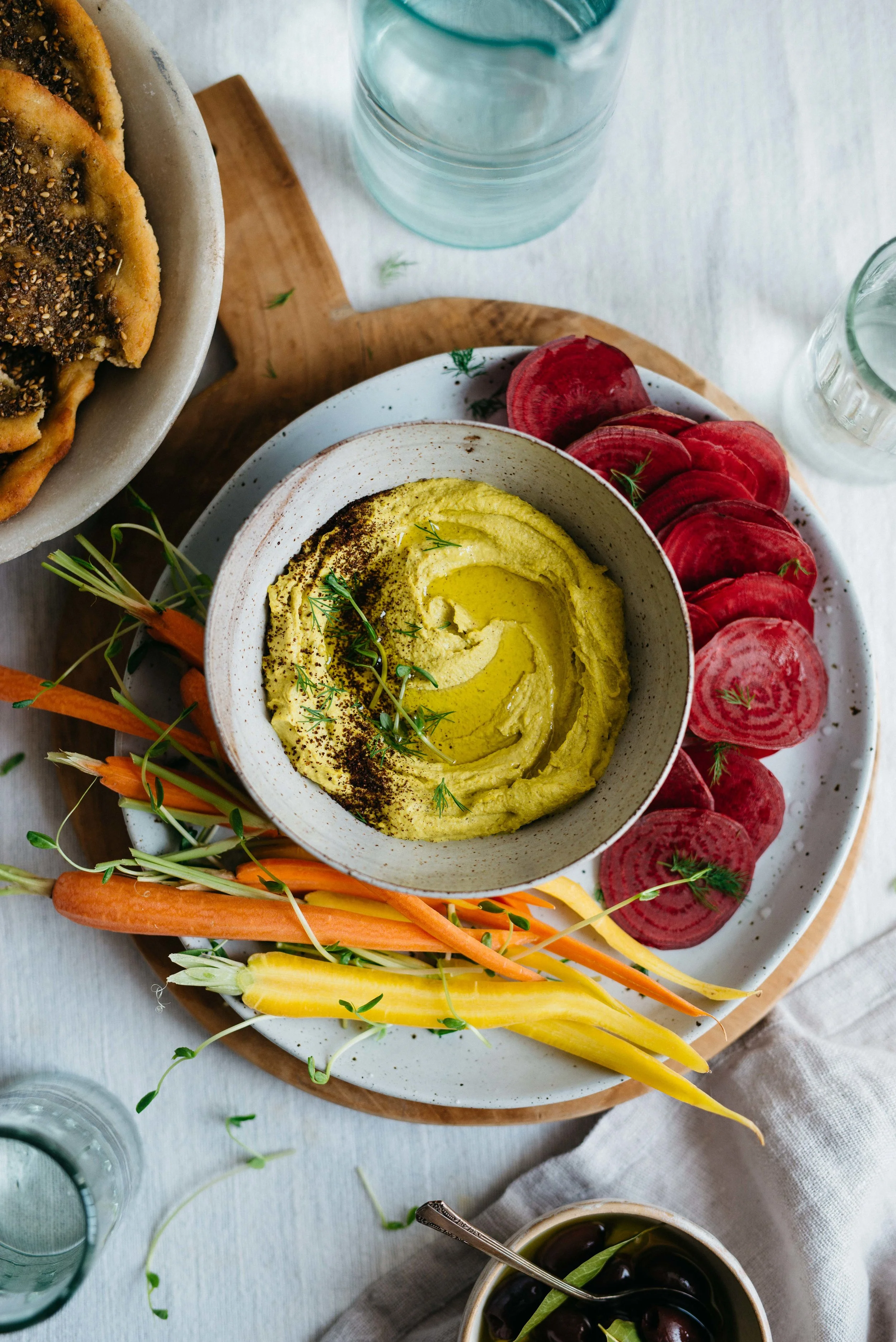 Sunshine Mung Bean Spread w/ Gluten Free Za'tar Flatbread