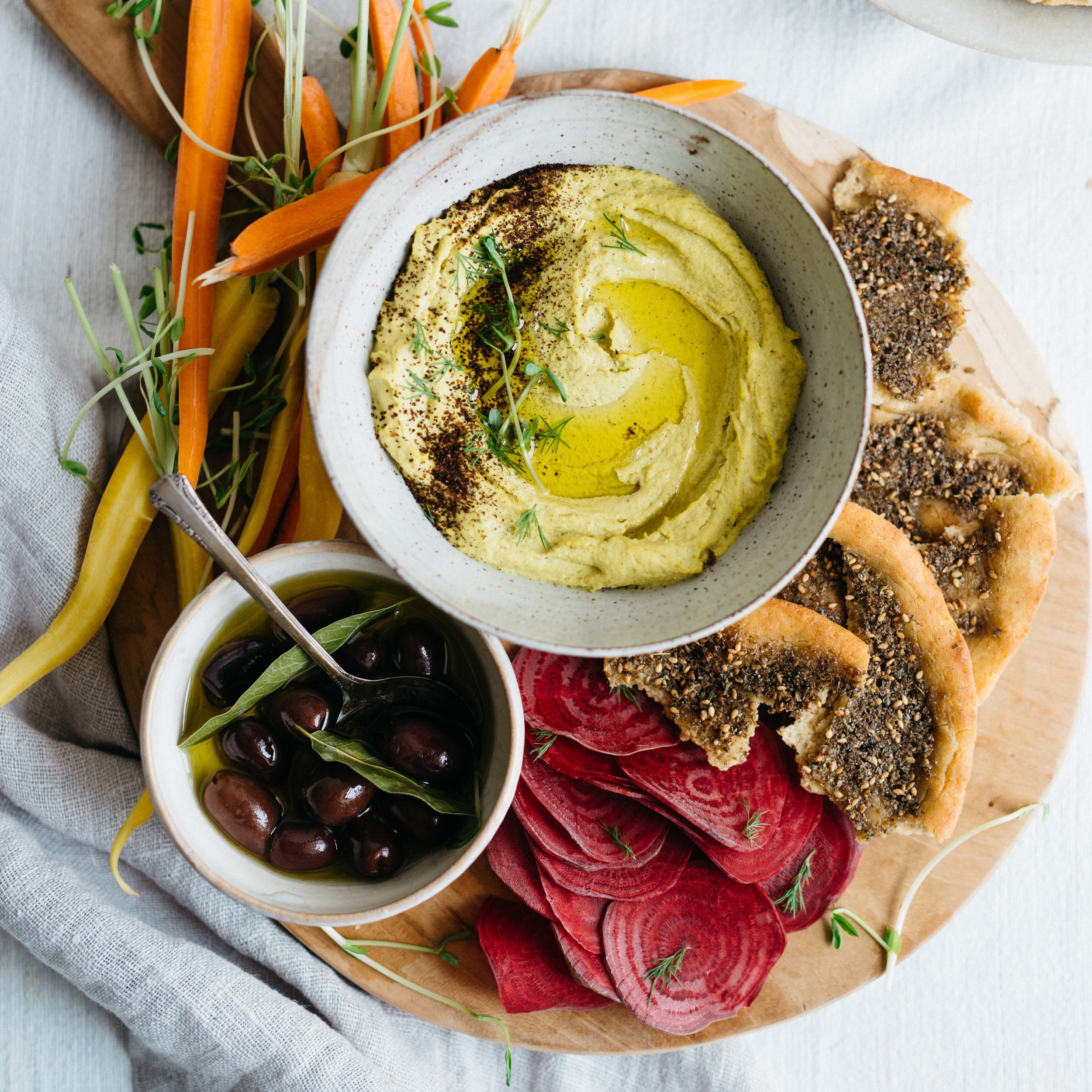 sunshine mung bean spread w/ gluten free za'atar flatbread