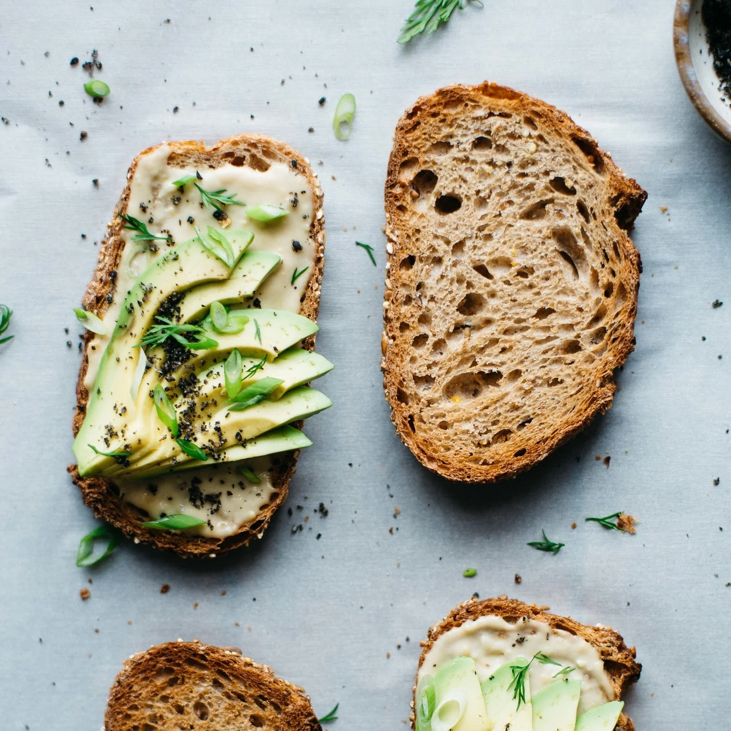 miso-tahini avocado toast w/ black sesame gomasio