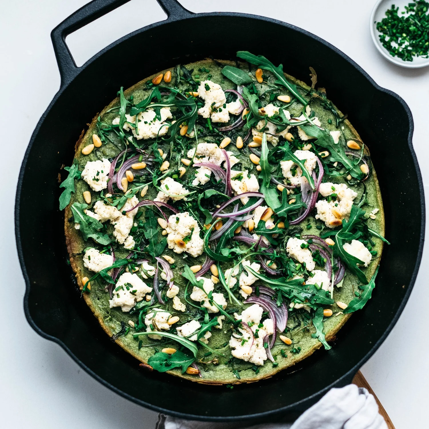green &amp; white socca pizza