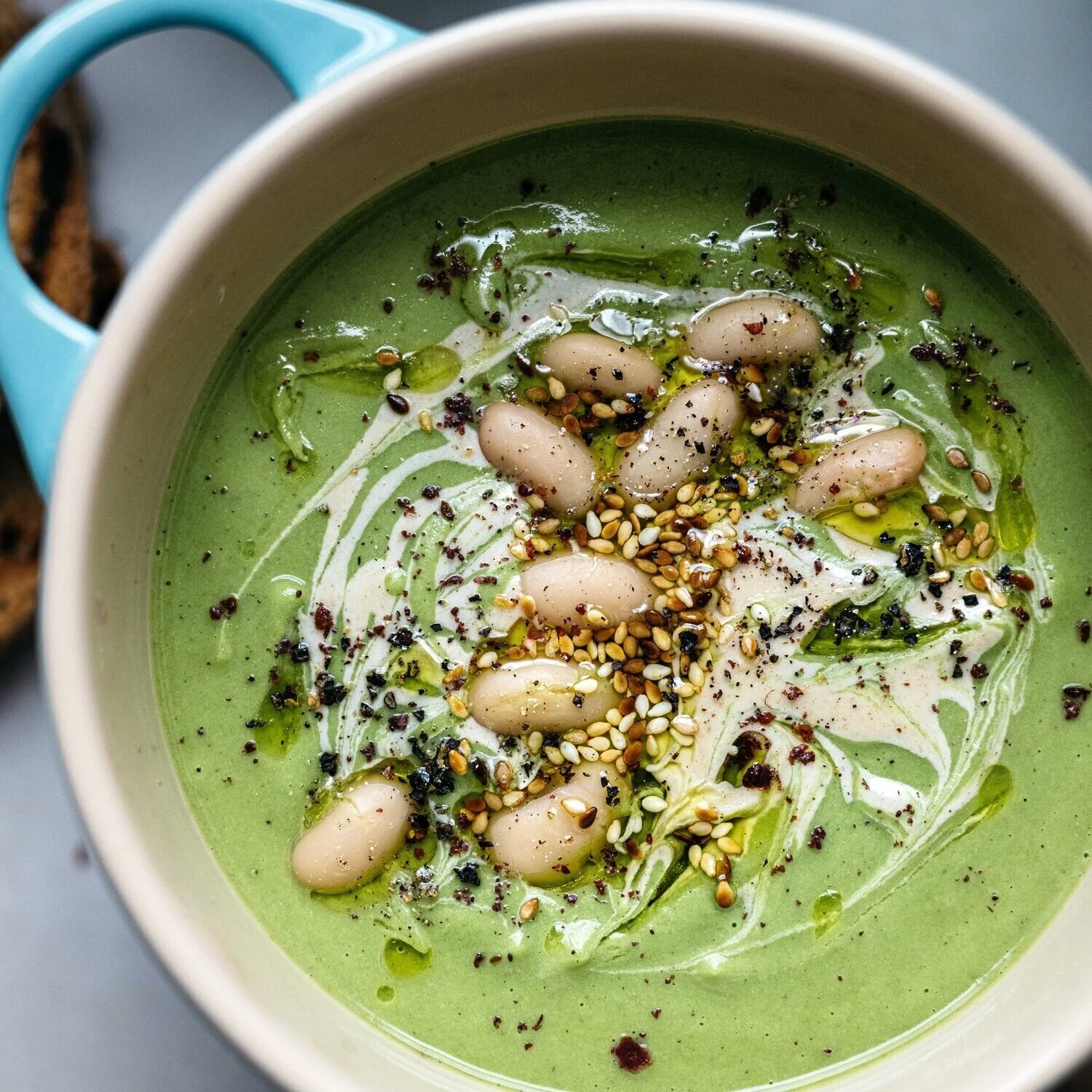 pantry-friendly: creamy white bean, broccoli &amp; tahini soup