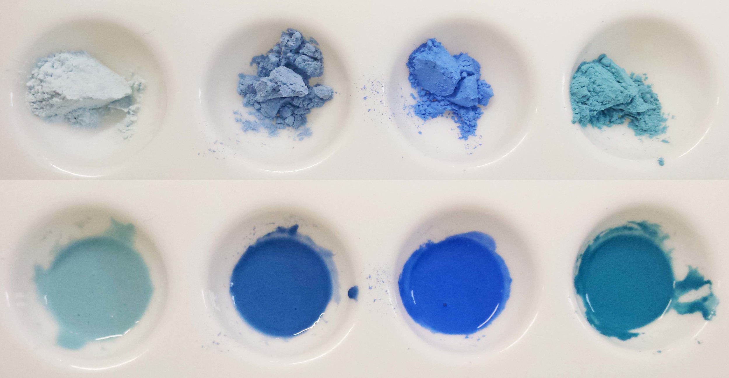 Dry enamel pigments and prepared pigments with a liquid medium.