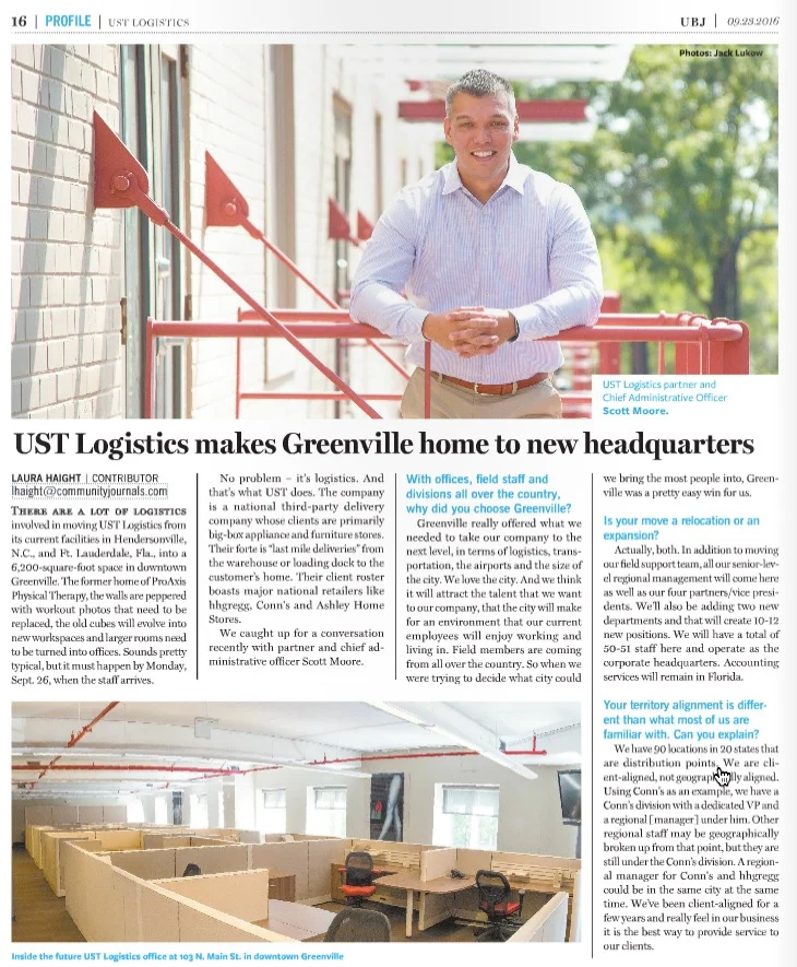 UST Logistics moves HQ to Greenville, SC