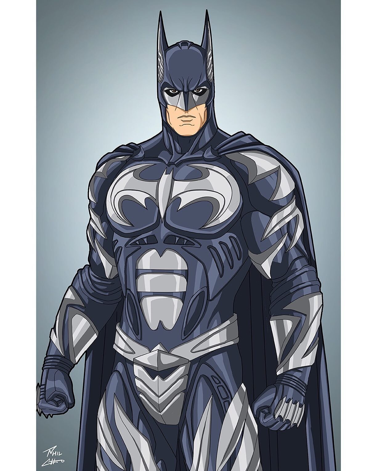 Batman (George Clooney), in the Ice Armor Batsuit from Joel Schumacher's &quot;Batman &amp; Robin.&quot;
Character belongs to DC Comics.
Art by Phil Cho.

#batman #georgeclooney #icearmorsuit #joelschumacher #batmanandrobin