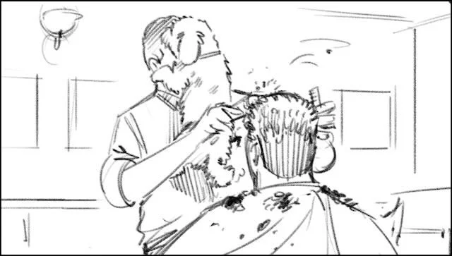  NEITHER can the BARBER, who has a SMALL DOG HUGGING HIS FACE, affectionately. And as we see this taking place, a VO lets us know that…   VO: “Andre uses Greenies dental treats daily to help with his dog’s bad breath…”  