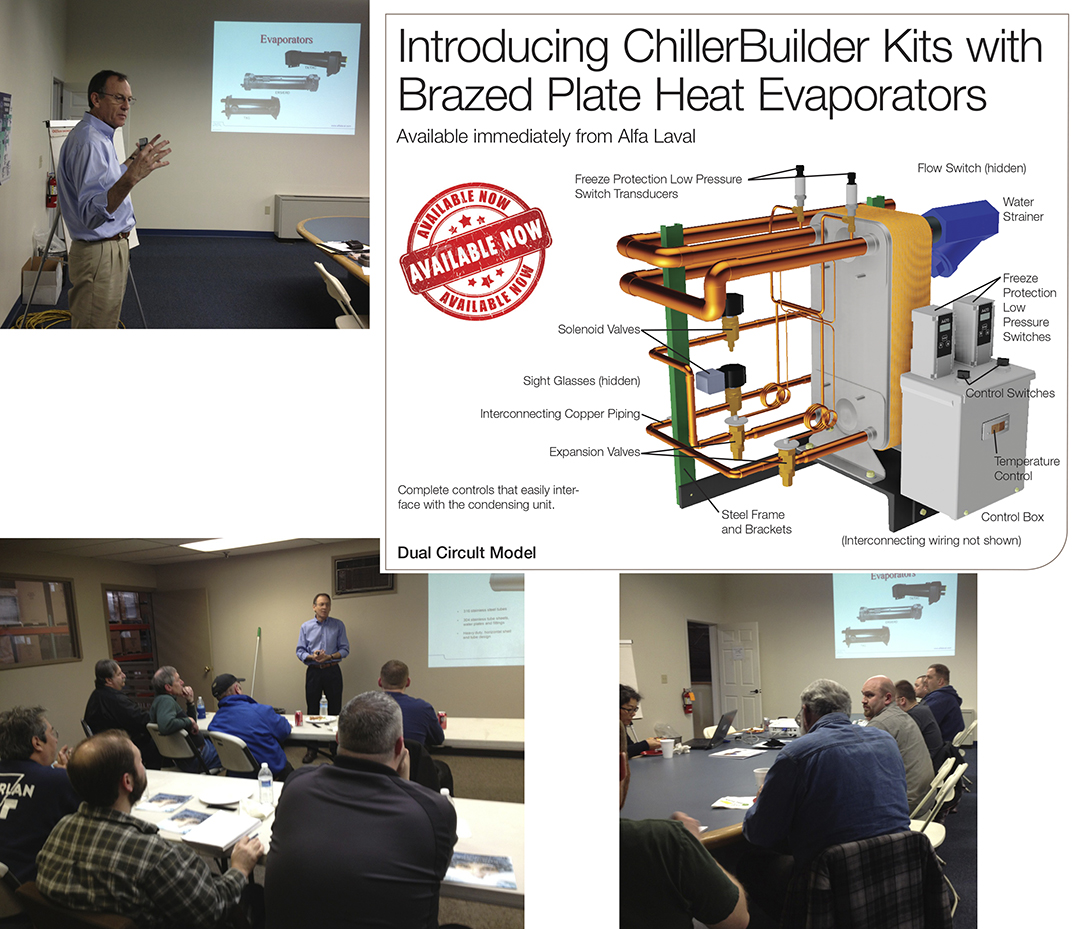 We recently conducted several Standard Refrigeration training classes in the Northwest. At the classes we introducted their ChillerBuilder Kits with Brazed Plate Heat Evaporators. The kits which are available now were a huge hit. The attendees were impressed with the ease of the kits and the small size.
For more information on Brazed Plate Heat Evaporators CLICK HERE