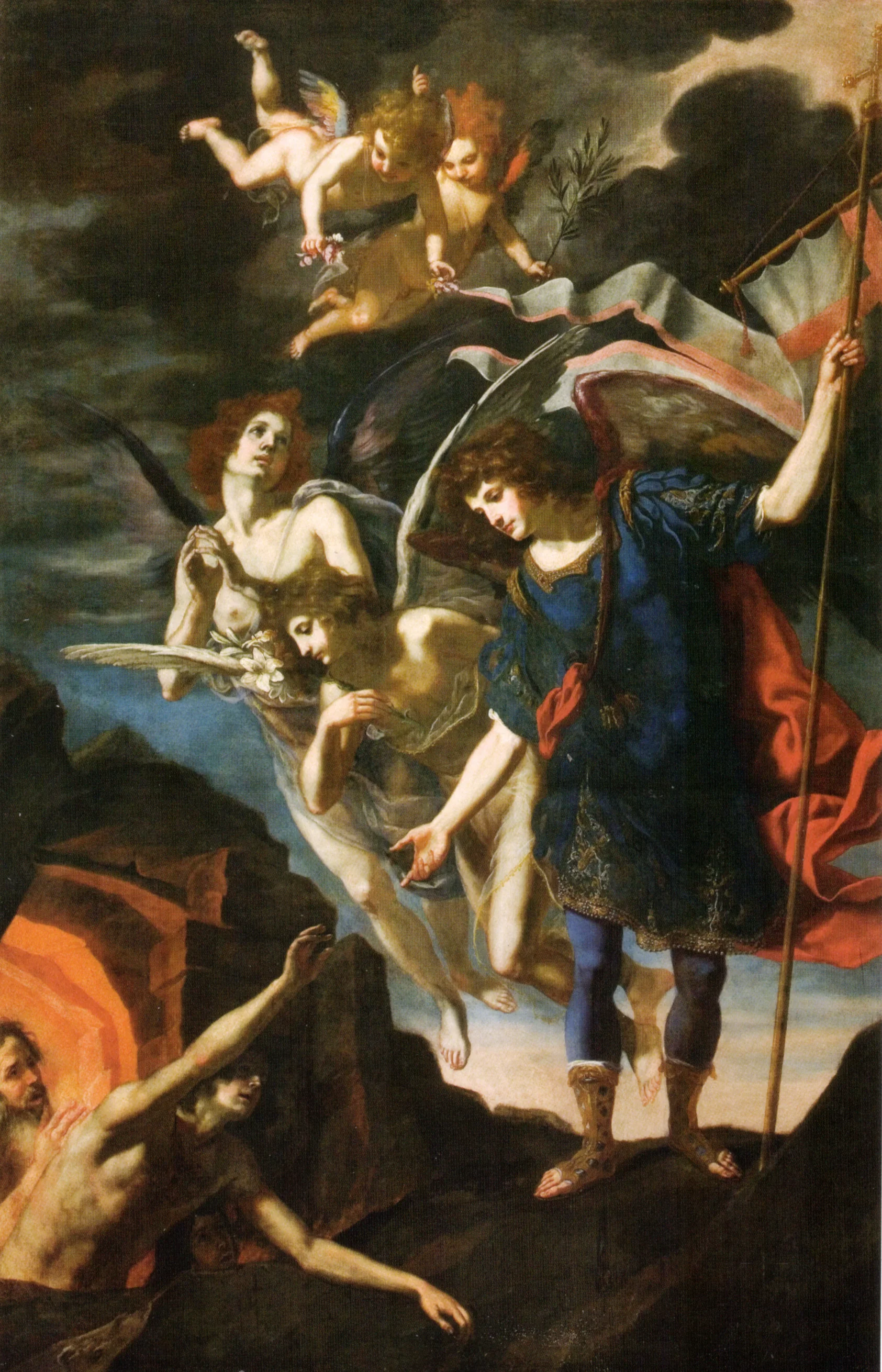 Archangel Michael reaching to save souls in purgatory , by Jacopo Vignali , 17th century