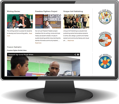 This shows three of the web buttons I created in use on the Roosevelt Rough Writers homepage.