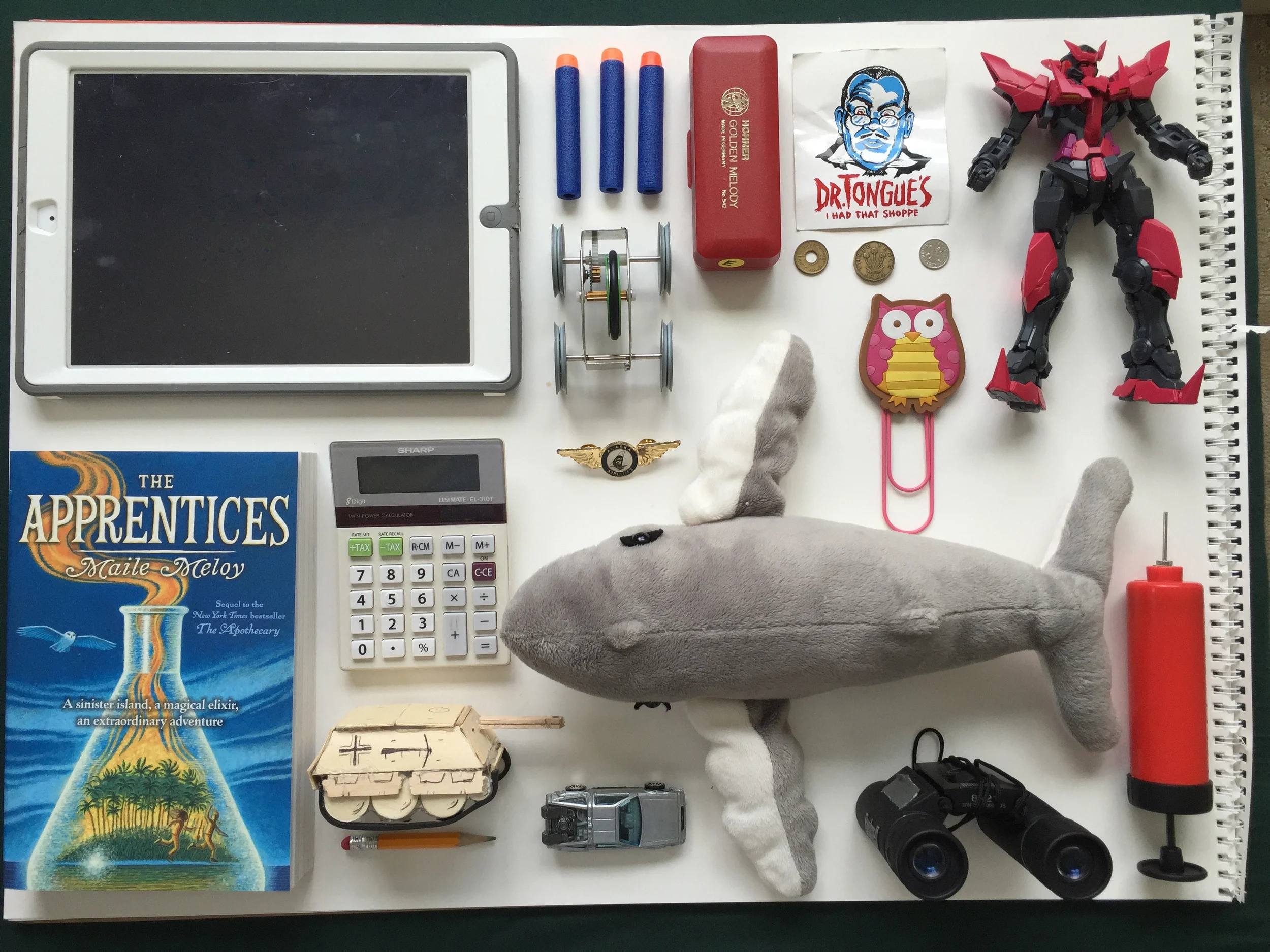 First I laid out a collection of my son's goodies and took a photo with my phone. Nothing fancy.