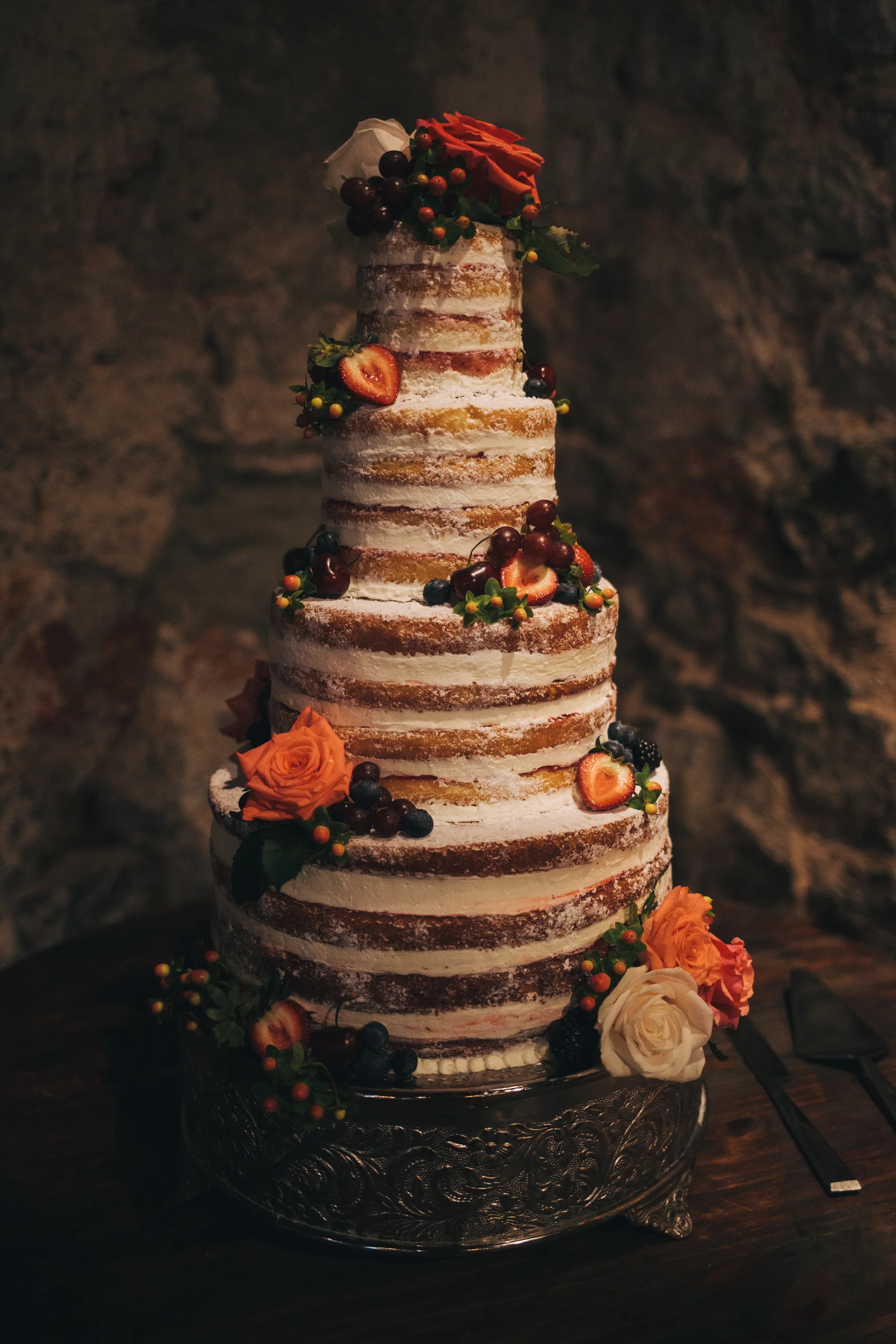 Josiah-Michael Photography...."Rustic naked cake with fresh fruit and flowers"