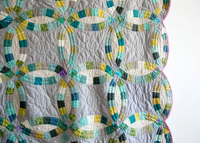 Double Wedding Ring (detail), machine pieced and hand quilted. 2012