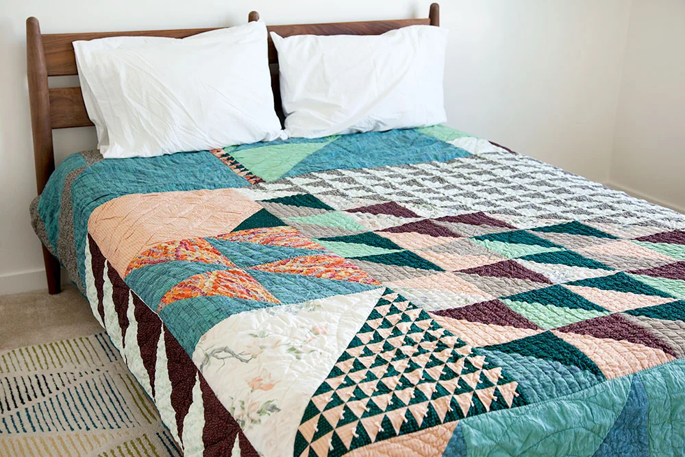 Carey’s Custom Quilt , machine pieced and hand quilted with grandmother’s bed linens. 2018