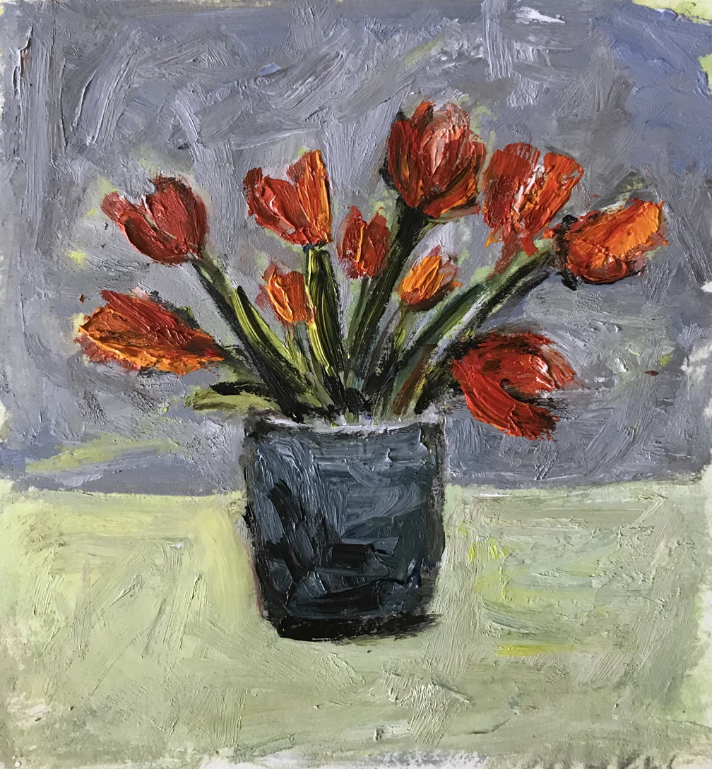 Tulips in a Blue Vase