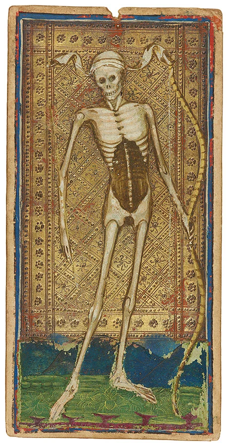This is the Death Card from the Visconti-Sforza Tarot Deck, which is partially housed at the Morgan Library & Museum in NYC. Image courtesy Morgan Library & Museum.