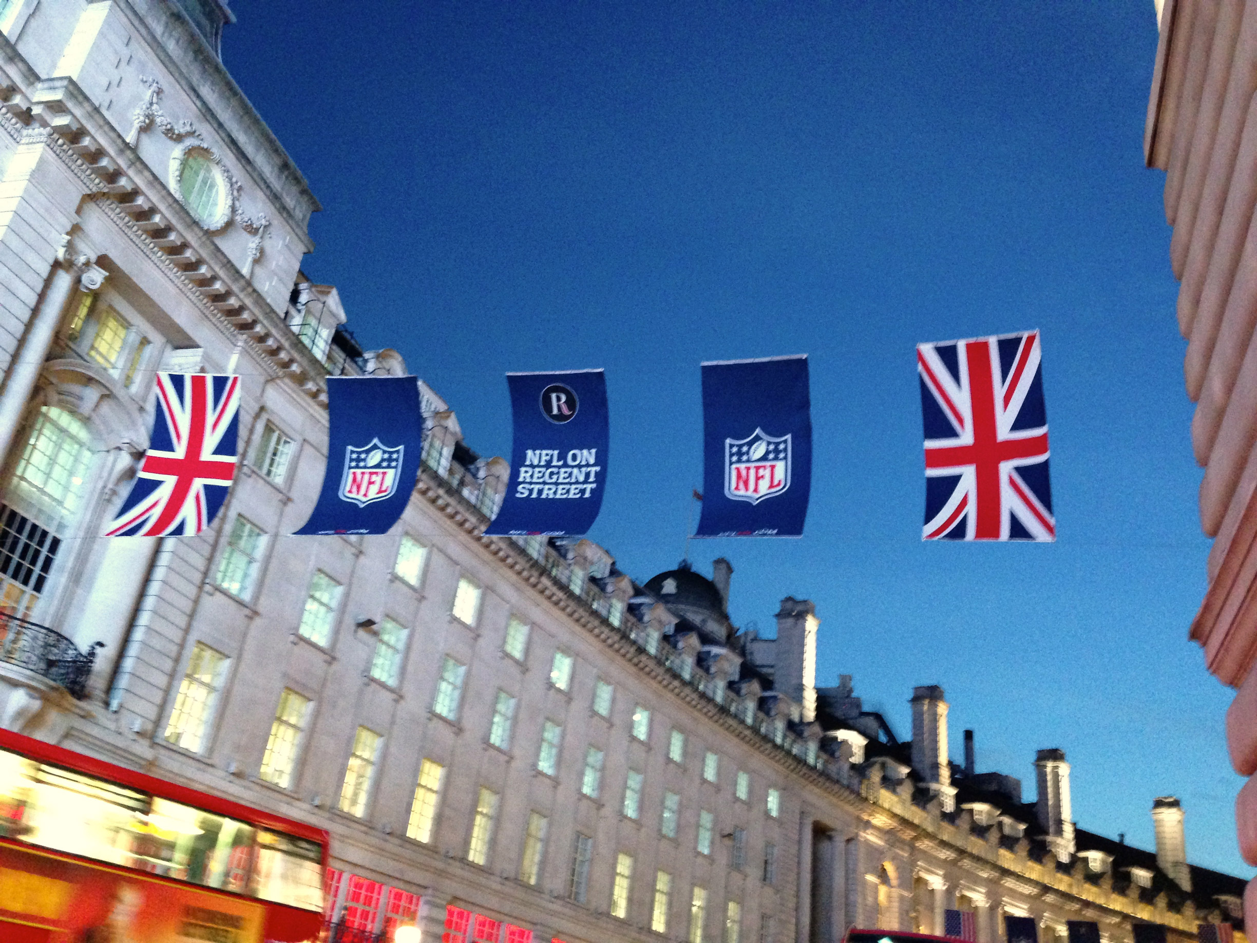 NFL banners hanging across Regents Street, Picadilly