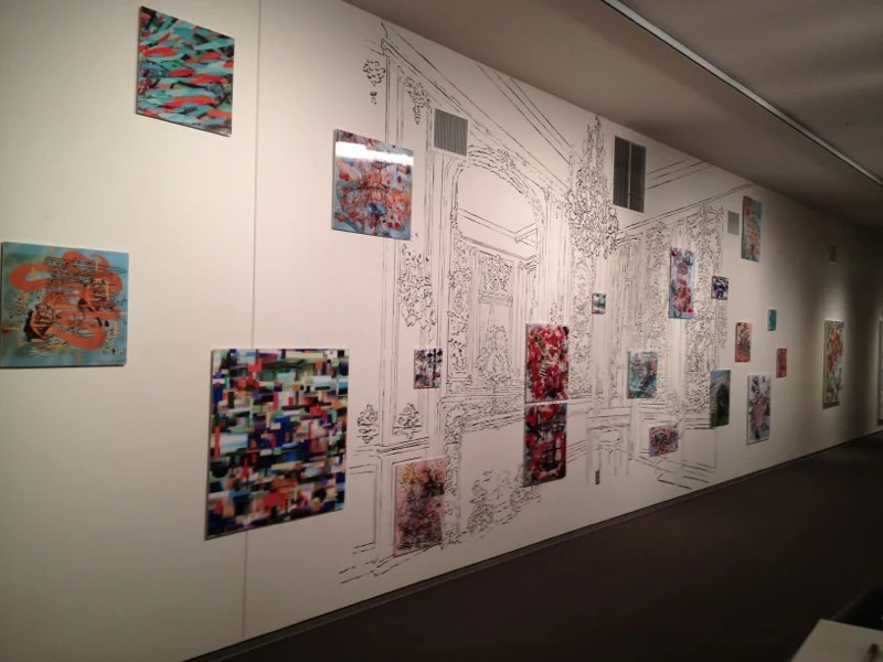  The Boucher Room, 144x480", Sumi ink drawing on wall and 3D lenticular prints, Washington Pavilion of the Arts, Sioux Falls, SD, 2012. 