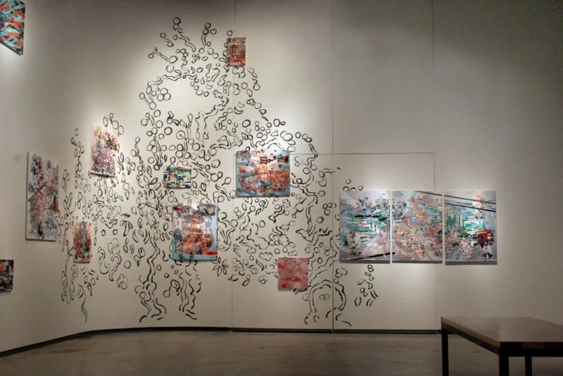   The Grand Study , dimensions vary,&nbsp;Sumi ink drawing on wall with 3D lenticular print instillation,&nbsp;The Movable Salon and Other Frontiers exhibition, The Dahl Arts Center, 2011. 