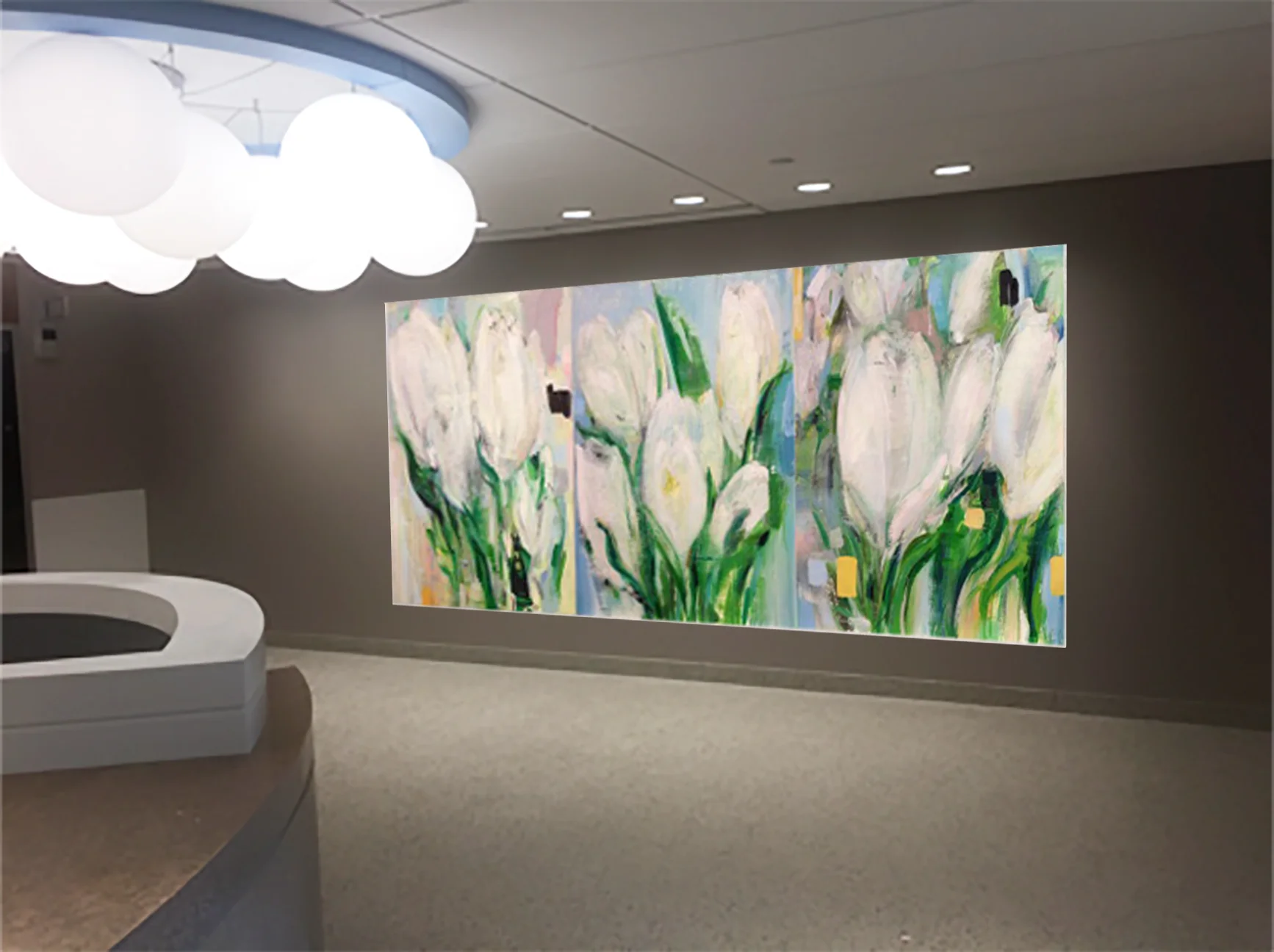 Three Tulips, oil on wood, 2017-18. Commission for Barnes Jewish Medical, Washington University School of Medicine, St. Louis, MO