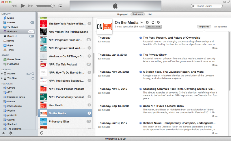 The iTunes podcast view
