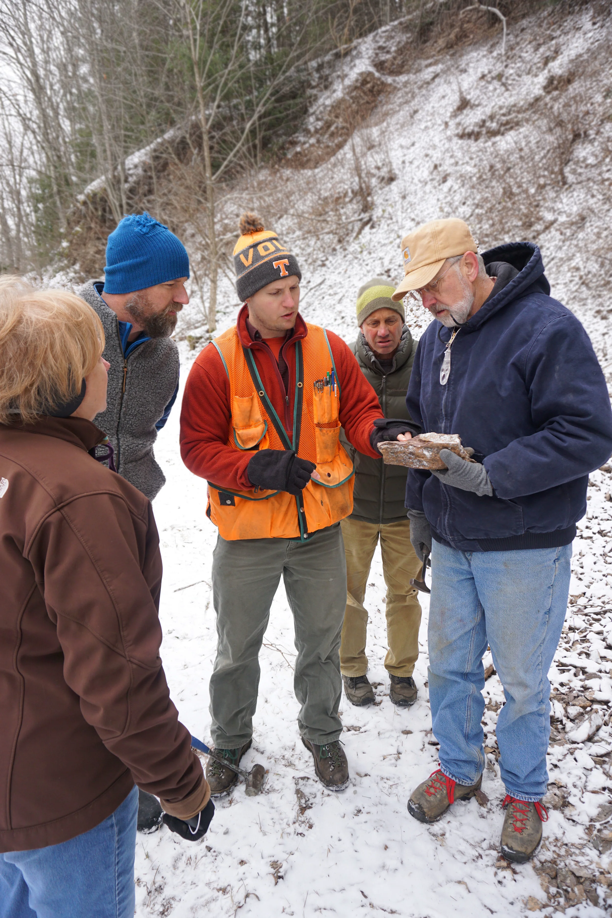 The crew discussing glacial dropstones. 