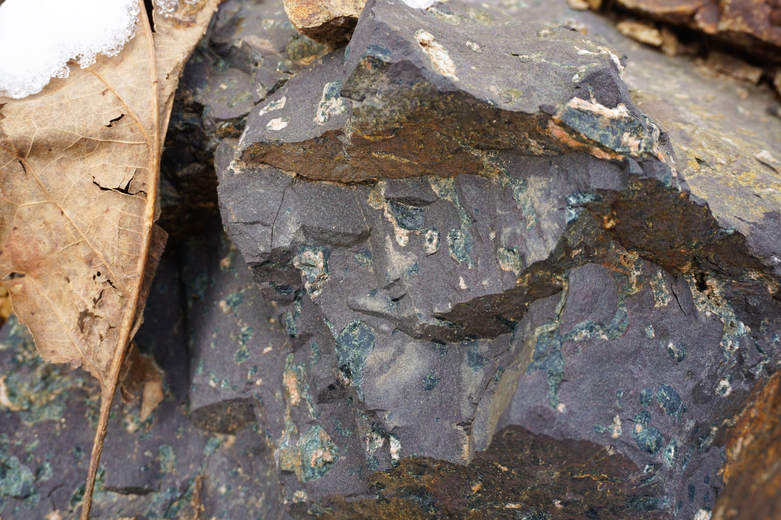 540 Ma basalt with celadonite amygdules.