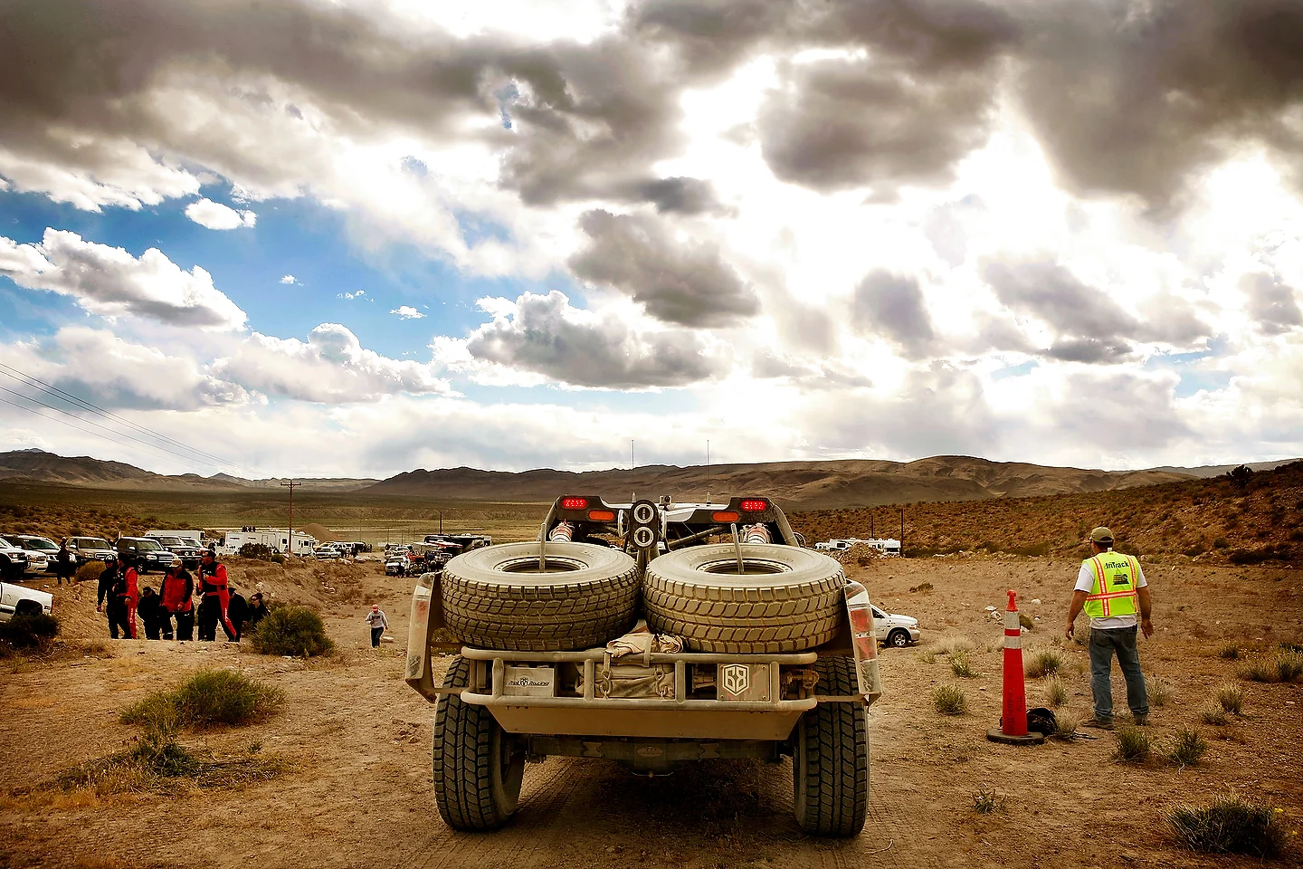  The race truck pulls across the finish line for a podium finish near Alamo, Nevada.&nbsp; 