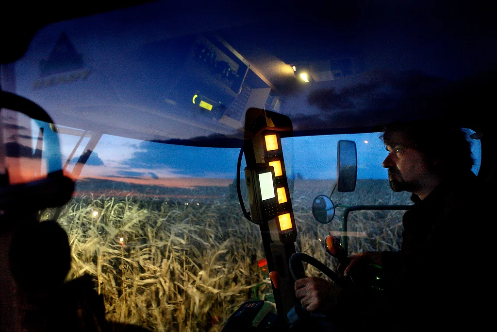  Mr. Obery harvests corn in Peoria, Illinois during its centennial year of operation.&nbsp; 