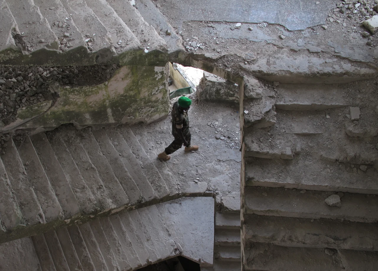 Stairs. AMISOM Al-Uruba Hotel base, Mogadishu, Somalia. August 2012.