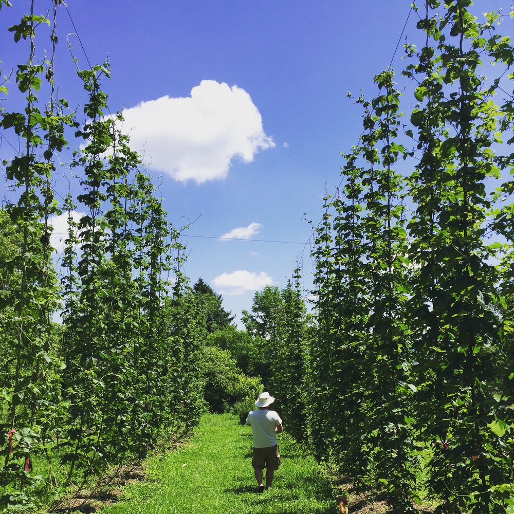 Farmer brewer with babe in arms 