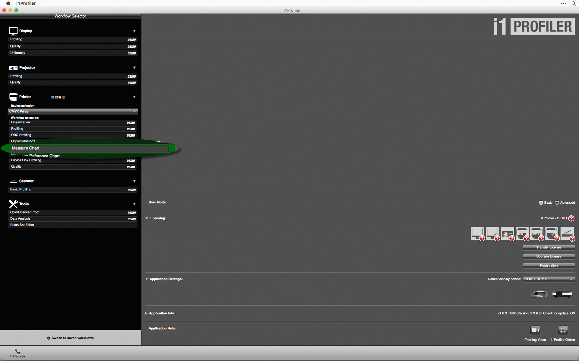 Choose the i1Profiler Measurement Chart Mode