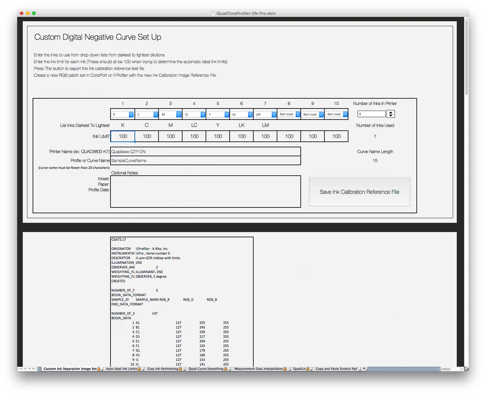 Page 1 Ink Setup for QuadToneRIP Digital Negative profiling system