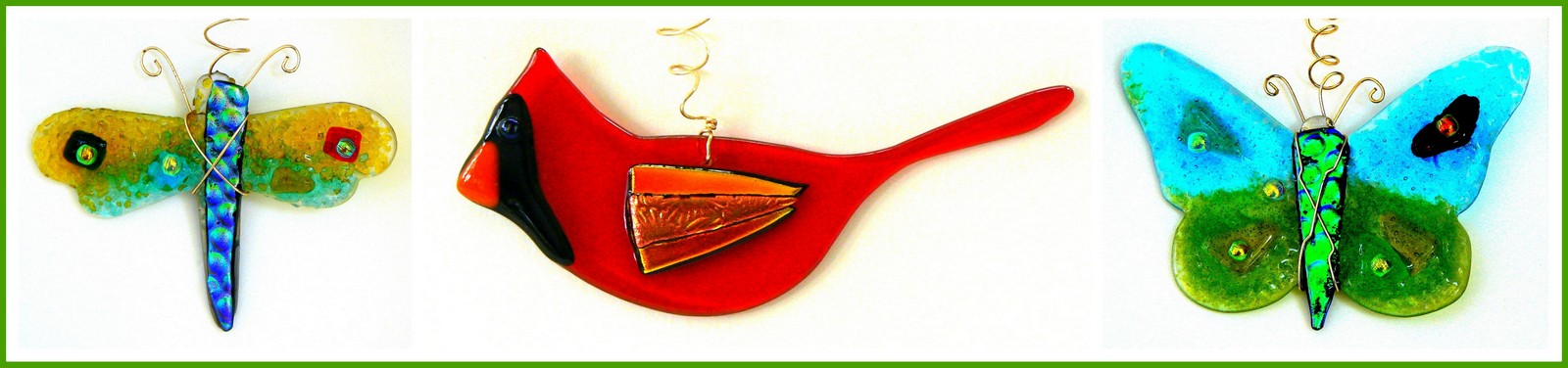 DRAGONFLY, CARDINAL and BUTTERFLY Ornaments