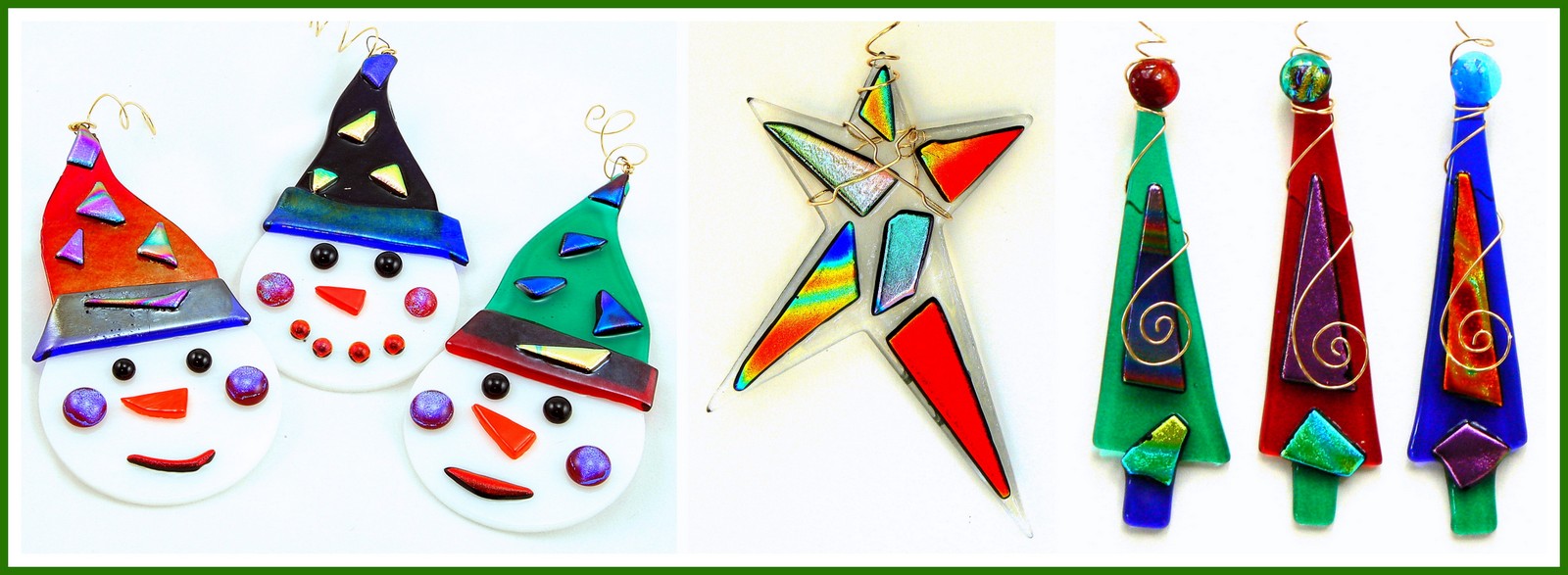 FROSTY, DANCING STAR and DICHROIC CHRISTMAS TREE Ornaments