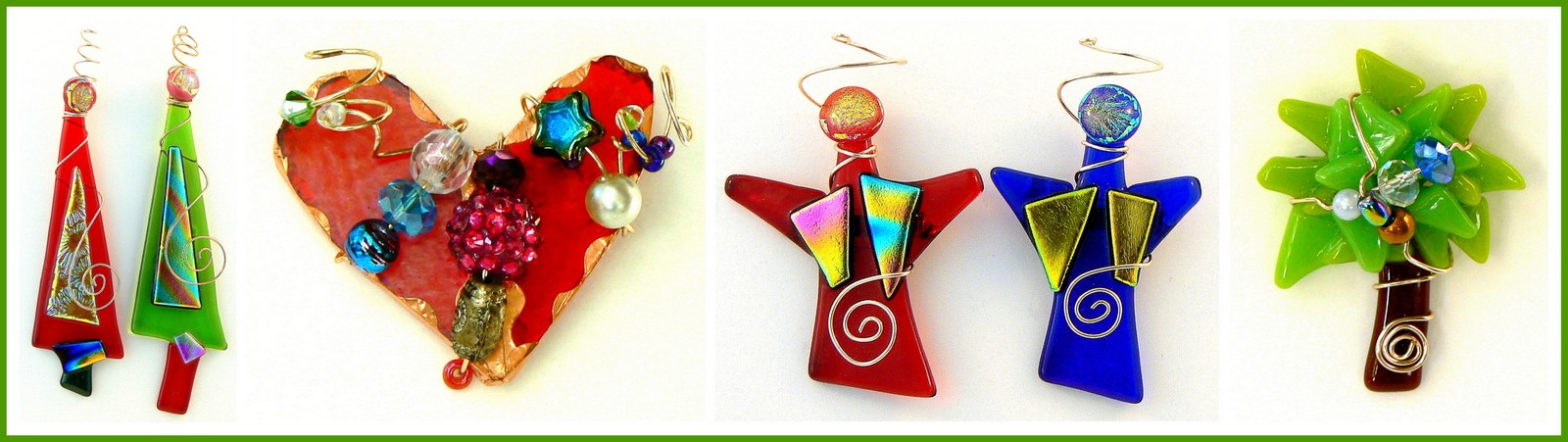 DICHROIC X-MAS TREE, ARTSY HEARTSY, ANGEL and PALM TREE Pins