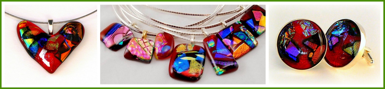 DICHROIC MOSAIC HEART Pendant, Traditional "ICE" Pendants and CUFF LINKS